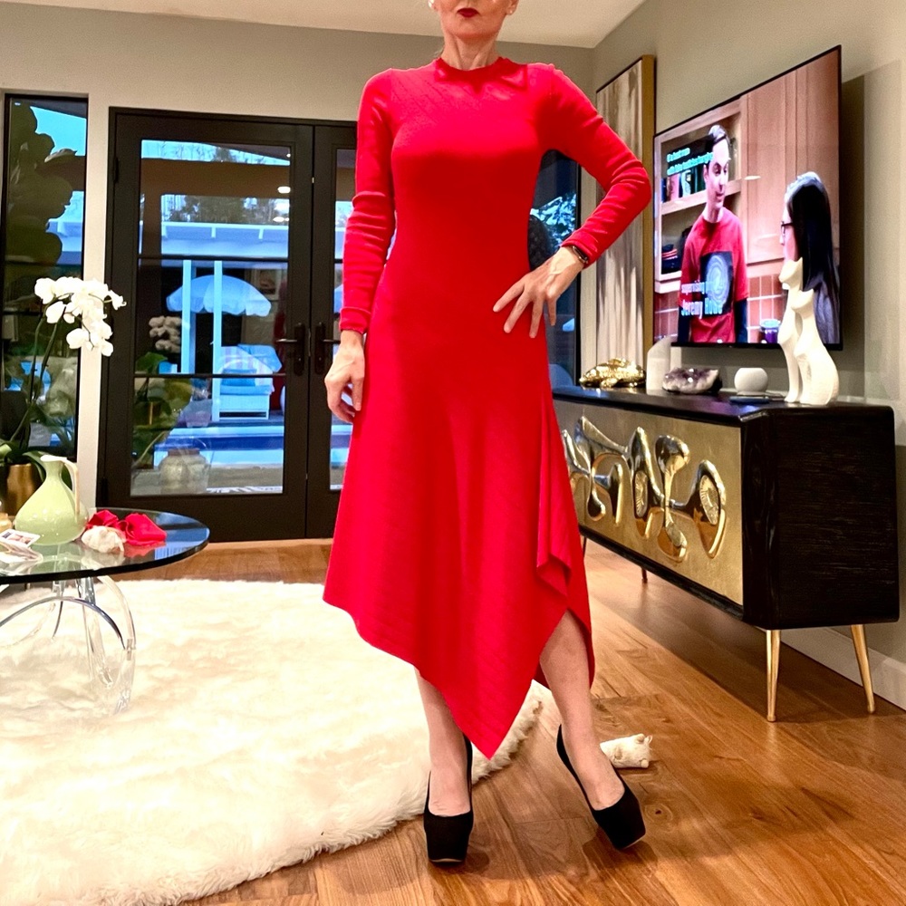 A.LC. Red knit maxi dress with asymmetrical hem